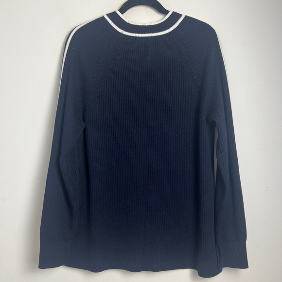 T By Talbots Large Cotton Coolmax Indigo Blue & White Tipped Mockneck Sweater - Picture 7 of 9